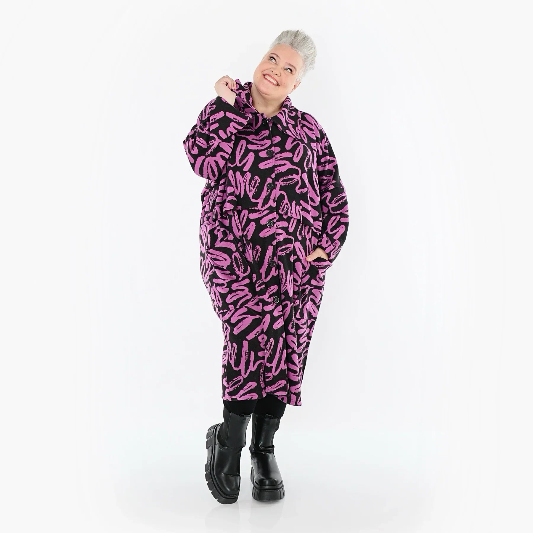 AKH Fashion 7041 Manteau, Noir-Fuchsia
