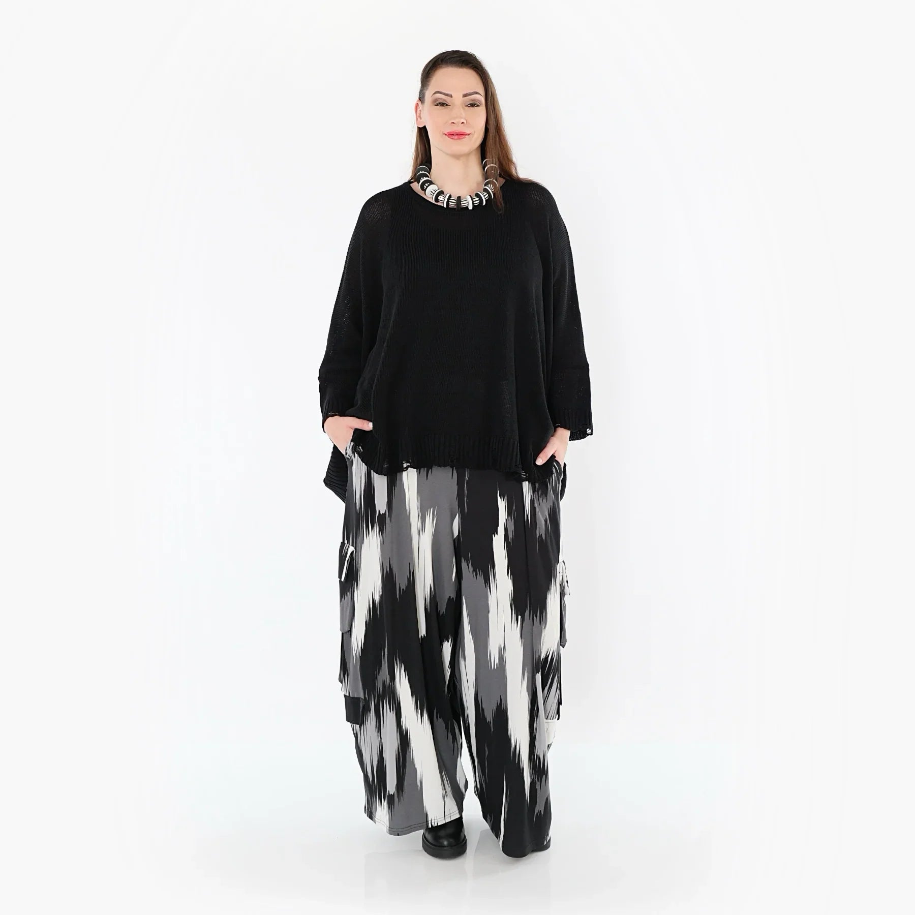 AKH Fashion 7125 Trousers, Black-Grey-White