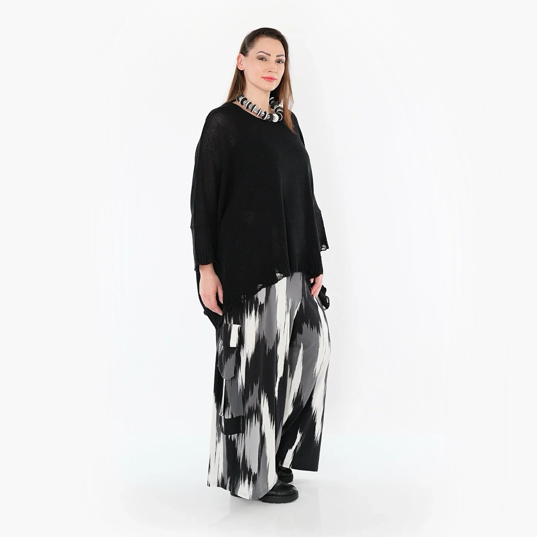 AKH Fashion 7125 Trousers, Black-Grey-White