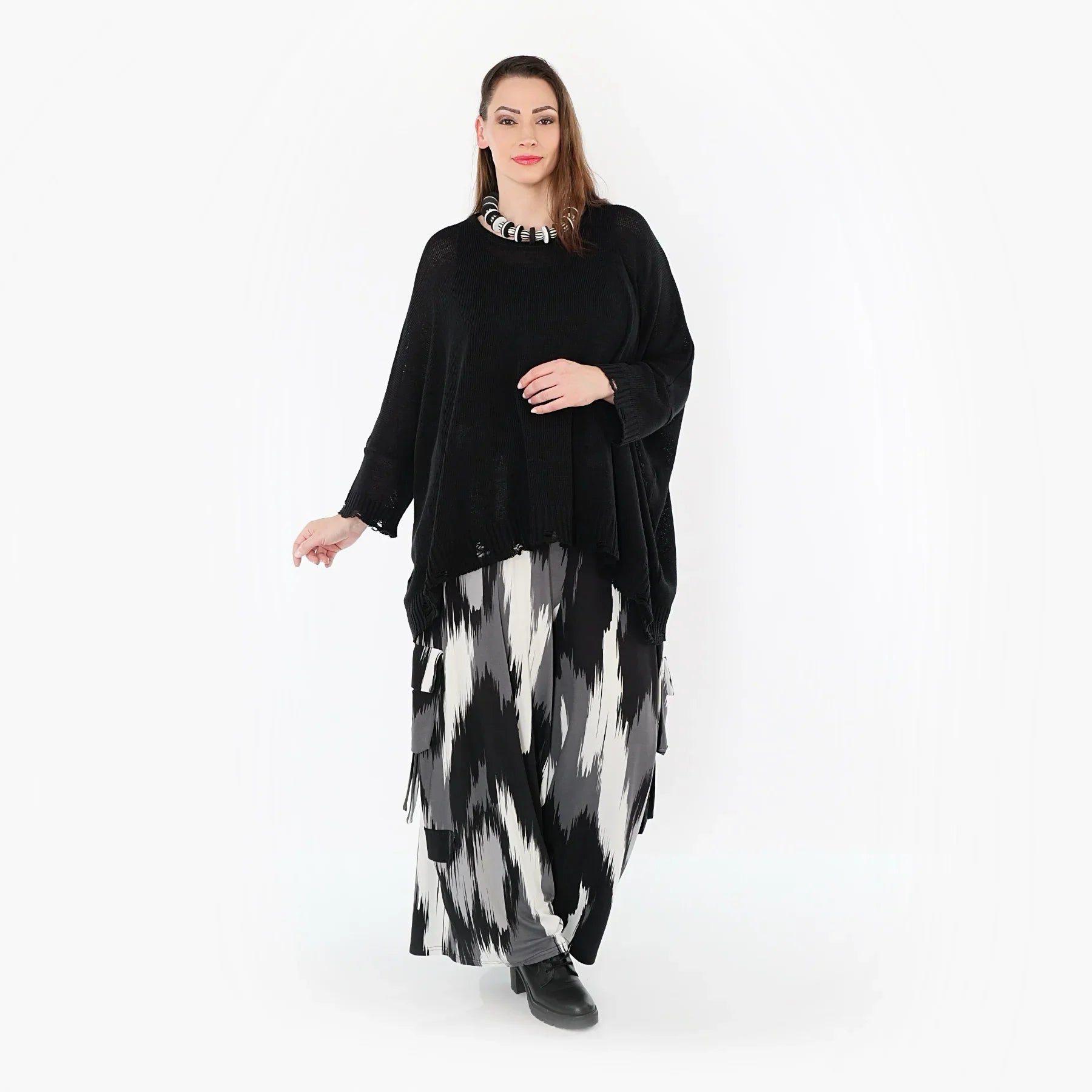 AKH Fashion 7125 Trousers, Black-Grey-White
