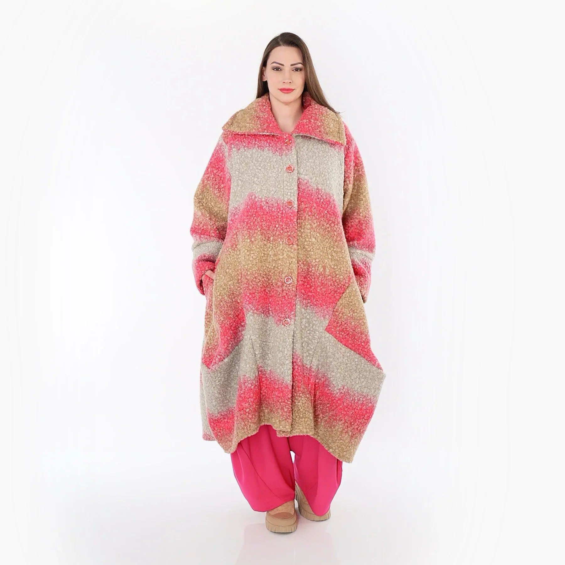 AKH Fashion 3023 Manteau, Sable-Fuchsia
