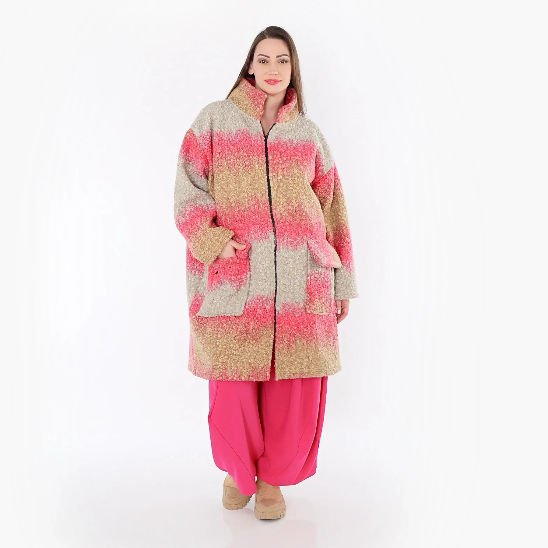AKH Fashion 6656 Manteau, Sable-Fuchsia