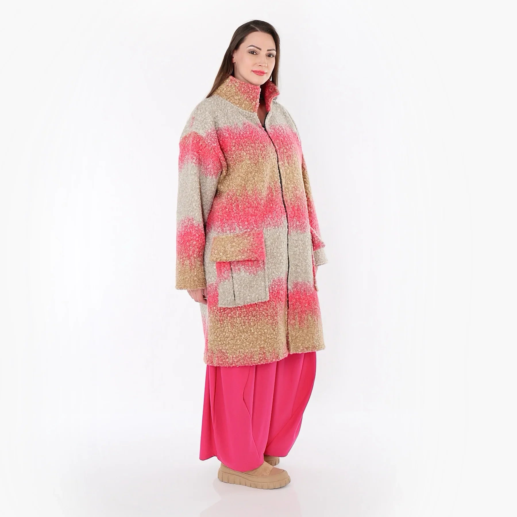 AKH Fashion 6656 Manteau, Sable-Fuchsia