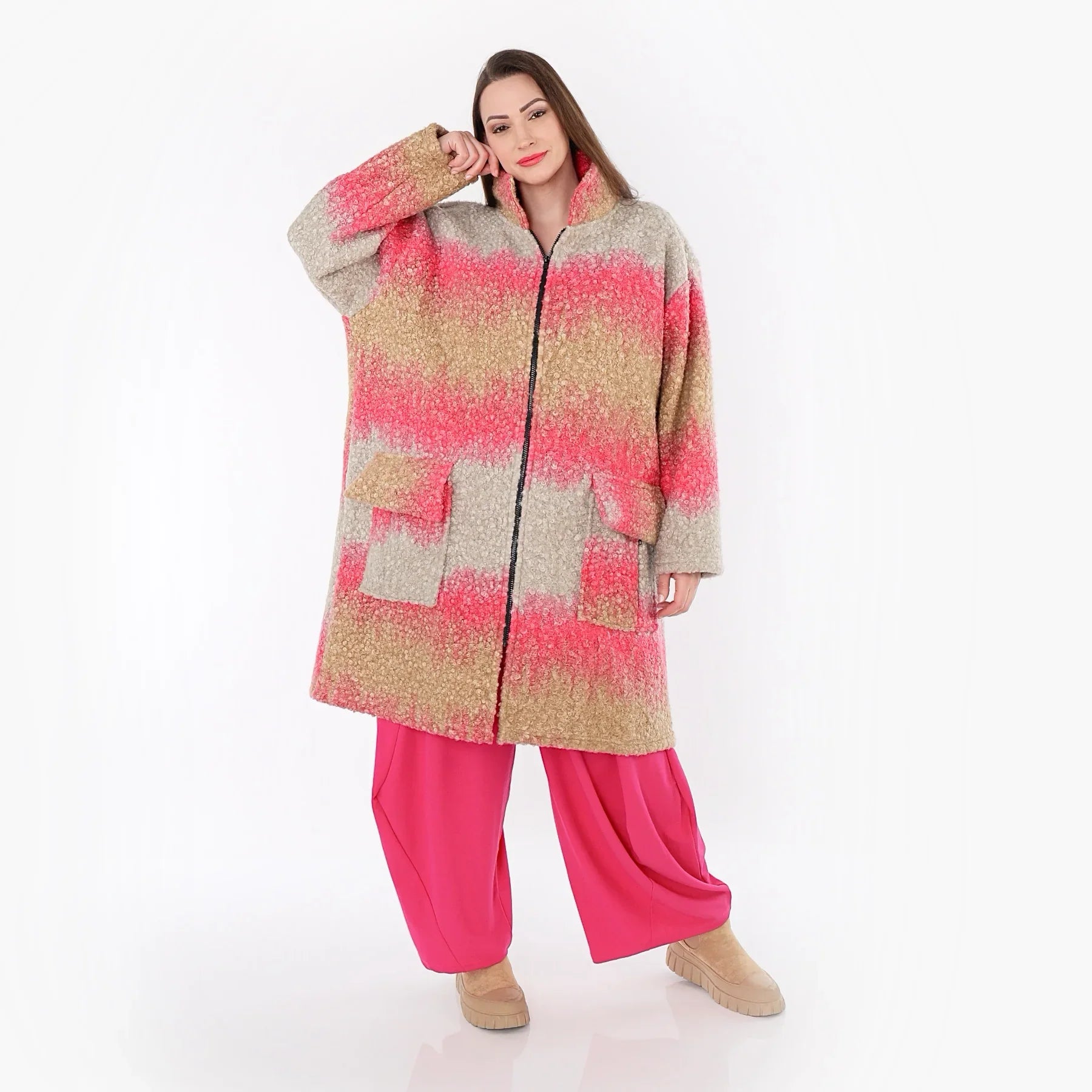 AKH Fashion 6656 Manteau, Sable-Fuchsia
