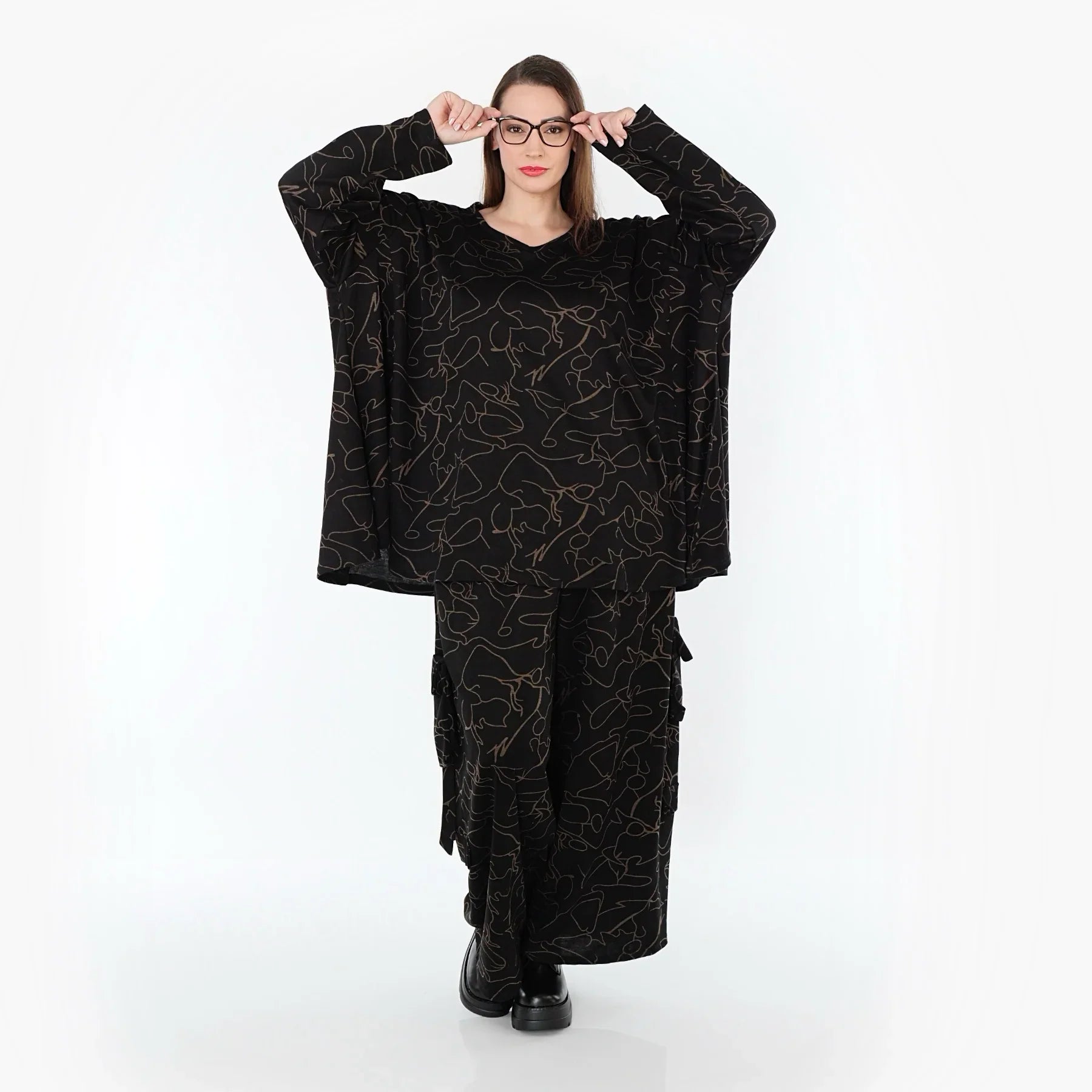AKH Fashion 593 Grand T-shirt, Noir-Marron