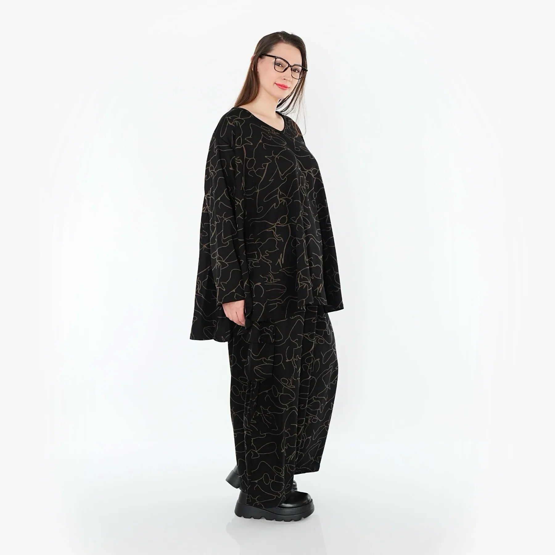 AKH Fashion 593 Grand T-shirt, Noir-Marron