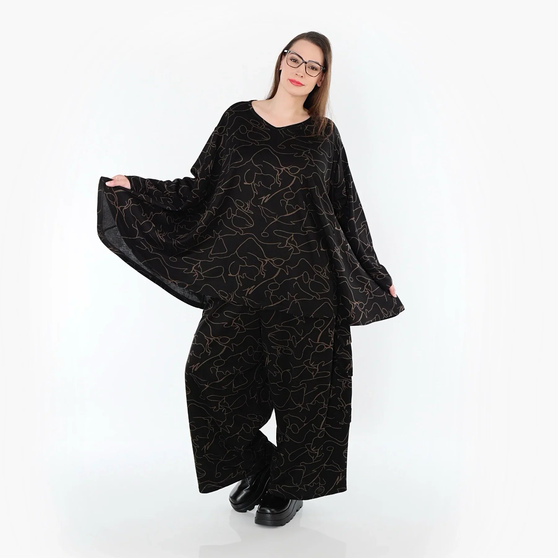 AKH Fashion 593 Grand T-shirt, Noir-Marron