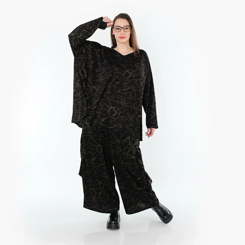 AKH Fashion 593 Grand T-shirt, Noir-Marron