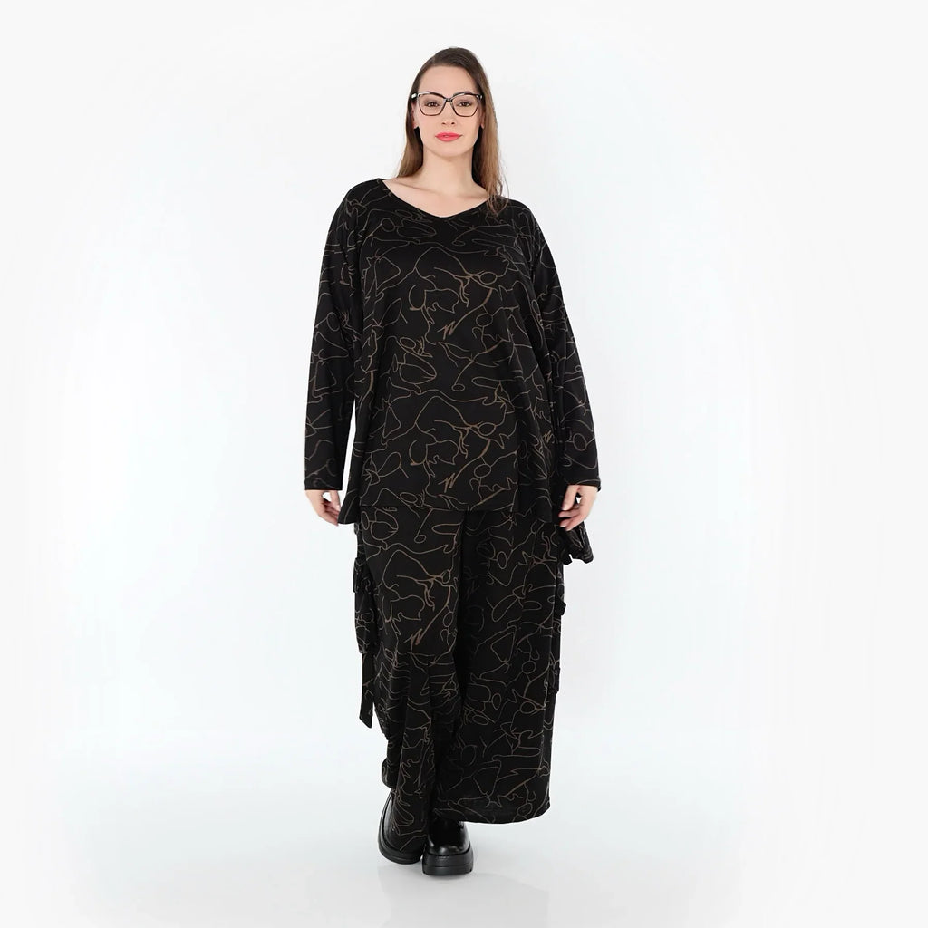 AKH Fashion 593 Grand T-shirt, Noir-Marron