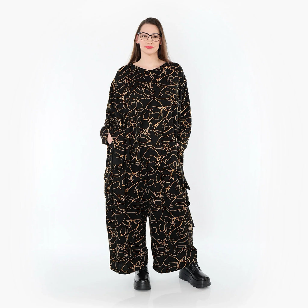 AKH Fashion 7125 Pantalon, Noir-Orange