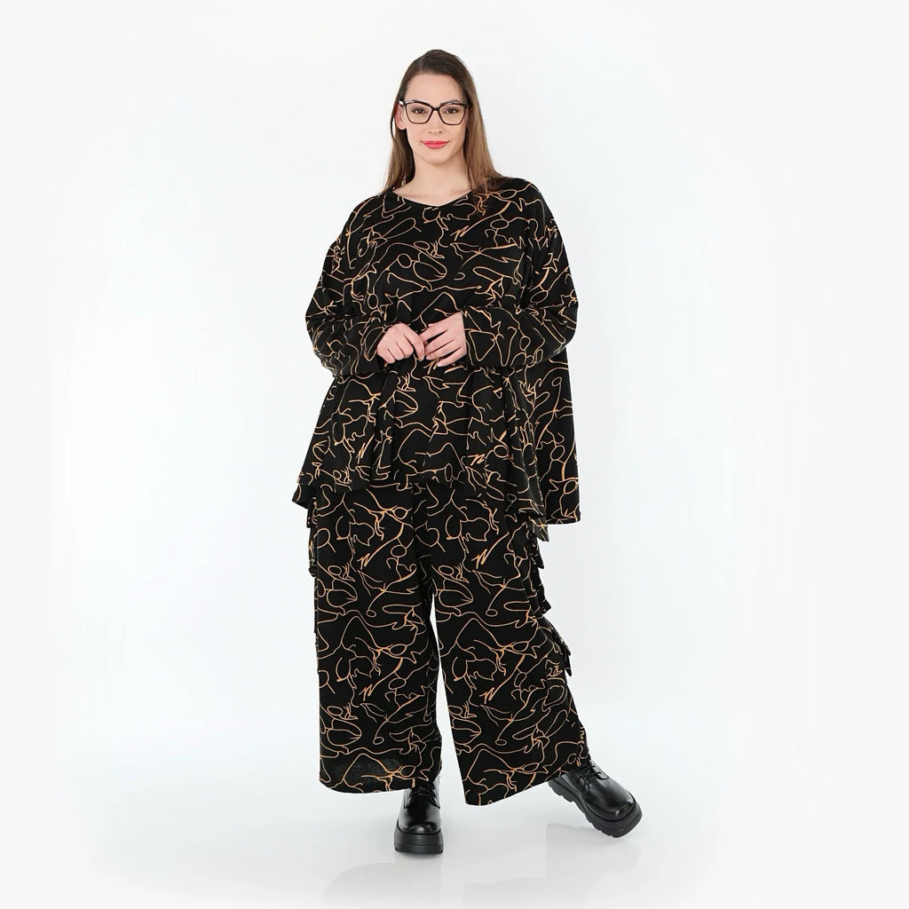 AKH Fashion 7125 Pantalon, Noir-Orange