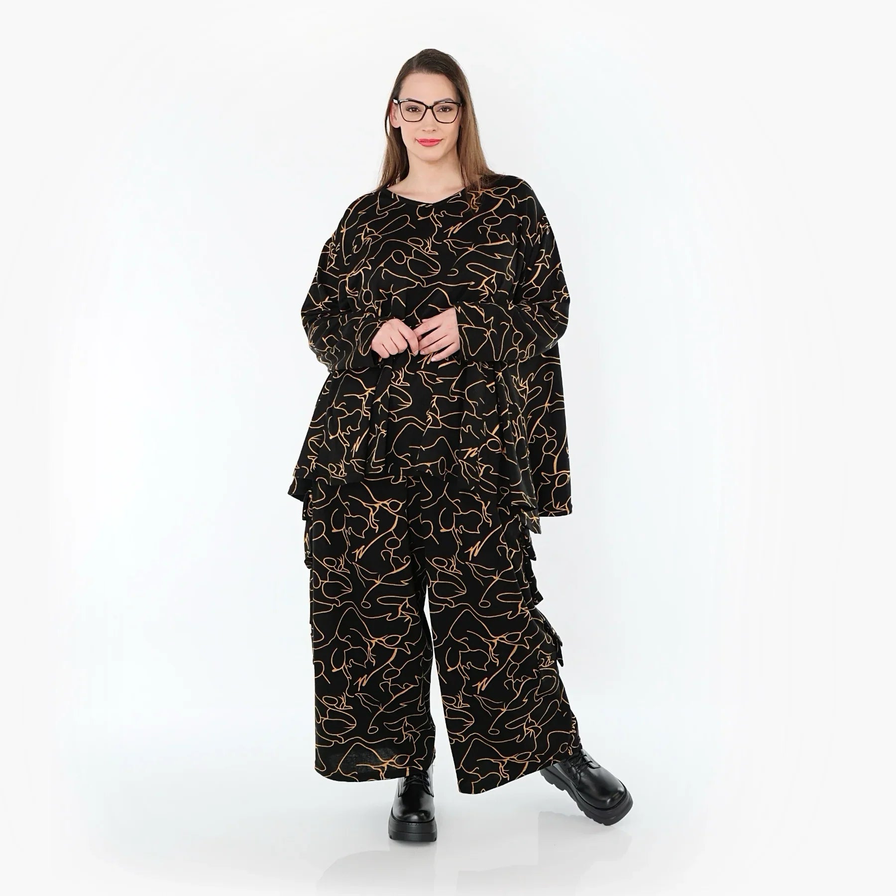 AKH Fashion 7125 Pantalon, Noir-Orange