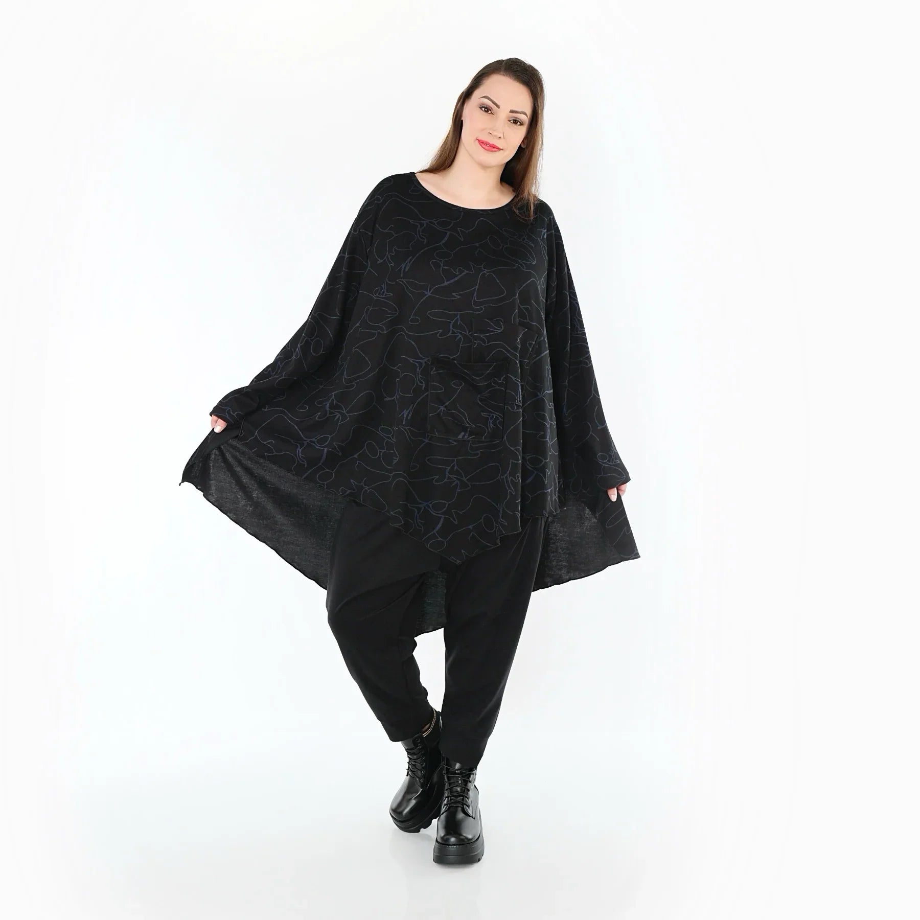 AKH Fashion 7138 Big Shirt, Noir-Bleu