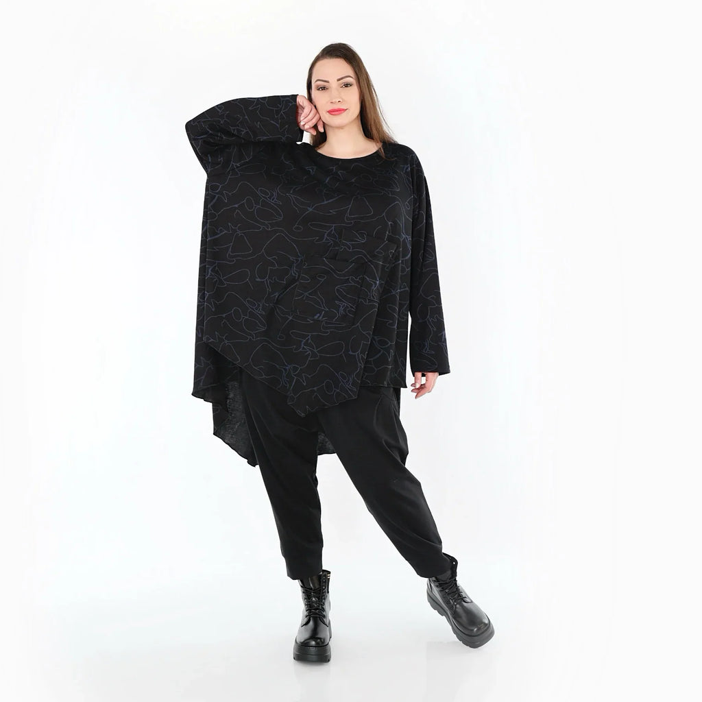 AKH Fashion 7138 Big Shirt, Noir-Bleu