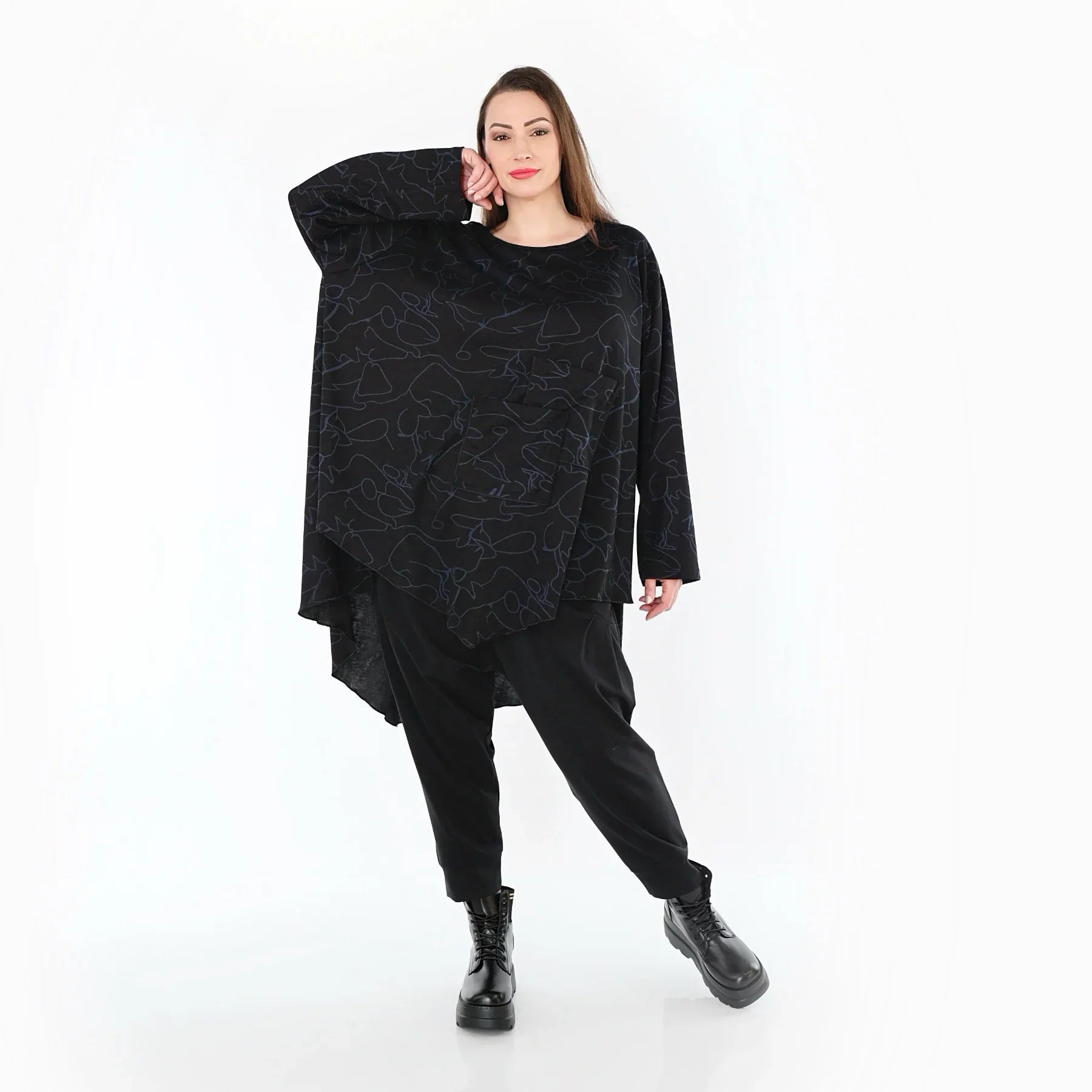 AKH Fashion 7138 Big Shirt, Noir-Bleu
