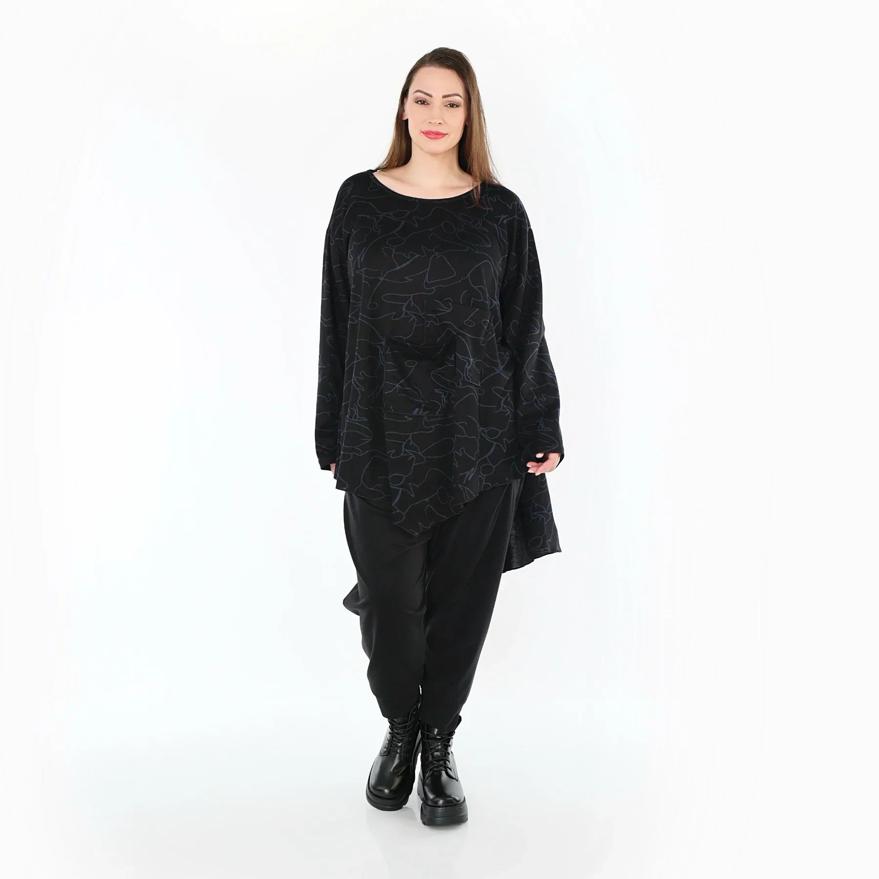 AKH Fashion 7138 Big Shirt, Noir-Bleu