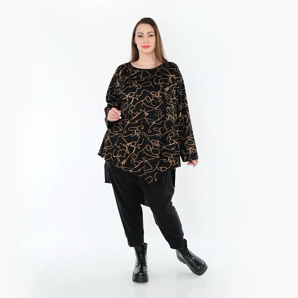 AKH Fashion 7138 Big Shirt, Noir-Orange