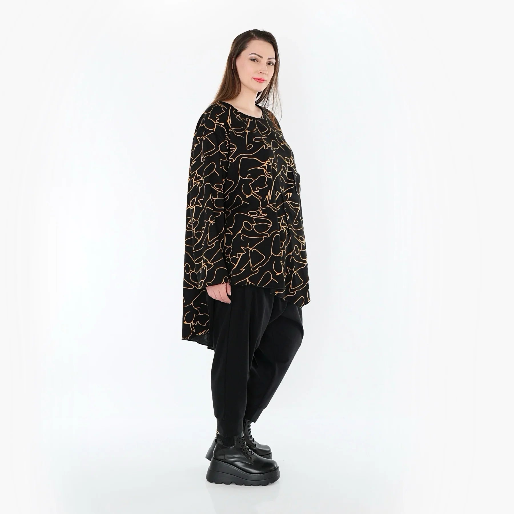 AKH Fashion 7138 Big Shirt, Noir-Orange