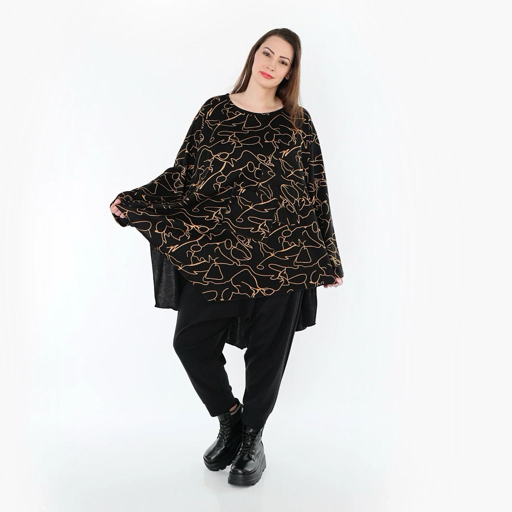 AKH Fashion 7138 Big Shirt, Noir-Orange