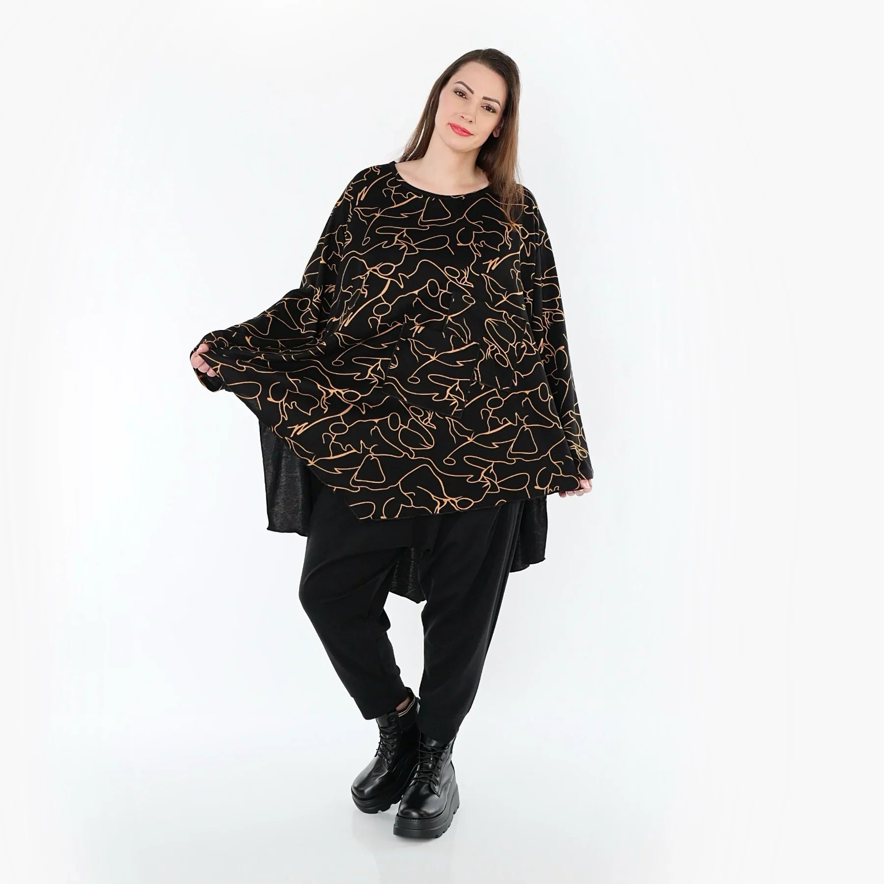 AKH Fashion 7138 Big Shirt, Noir-Orange