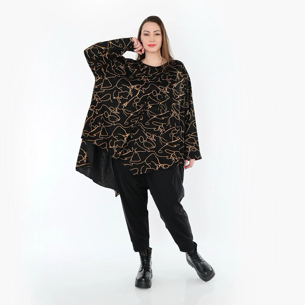 AKH Fashion 7138 Big Shirt, Noir-Orange