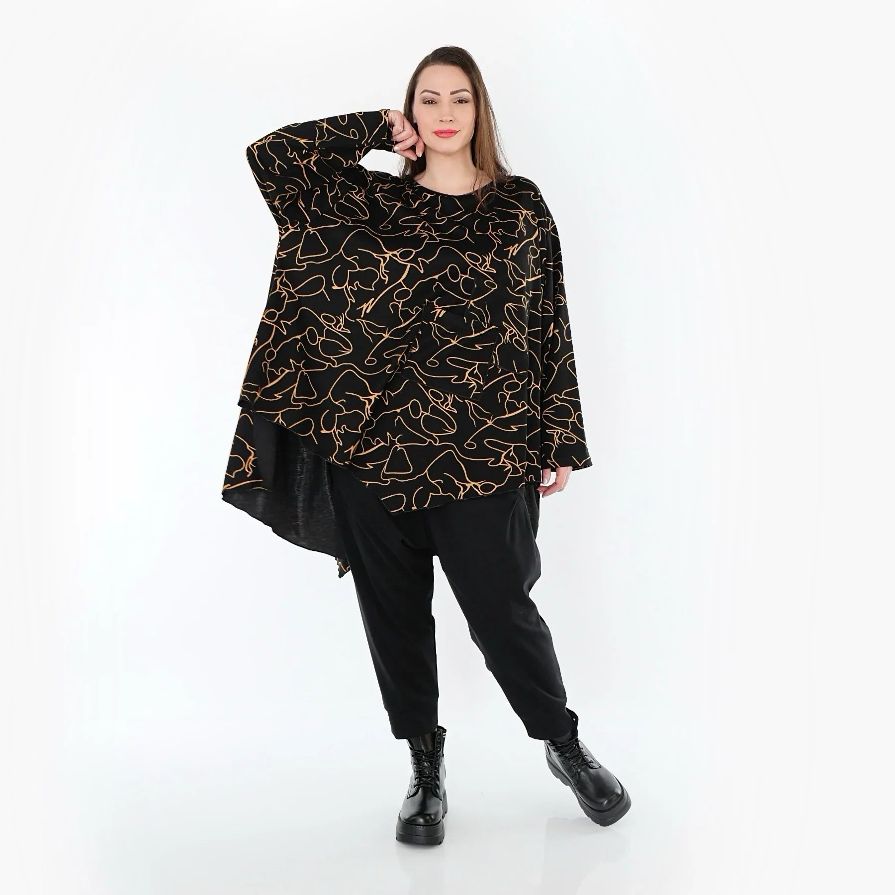 AKH Fashion 7138 Big Shirt, Noir-Orange