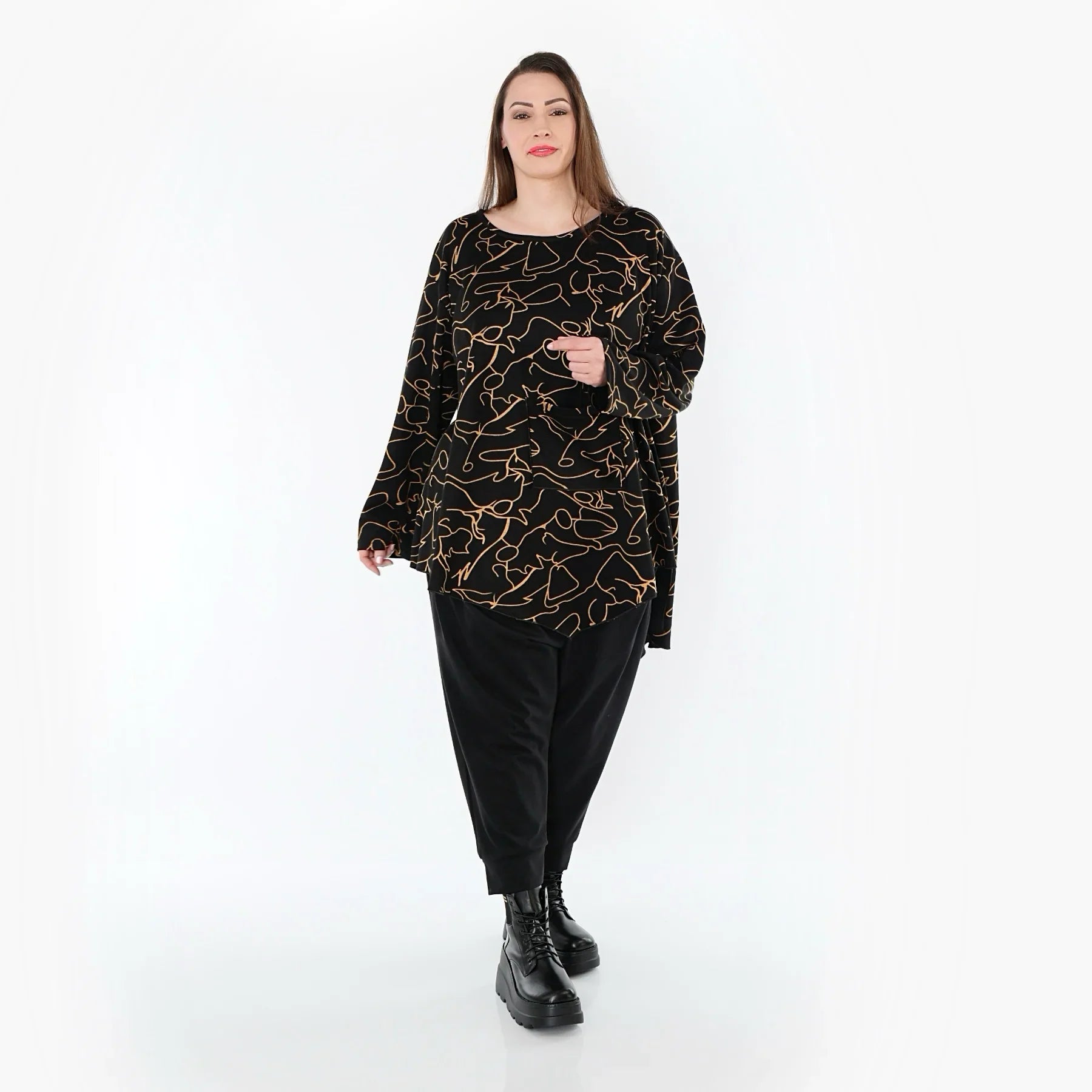 AKH Fashion 7138 Big Shirt, Noir-Orange