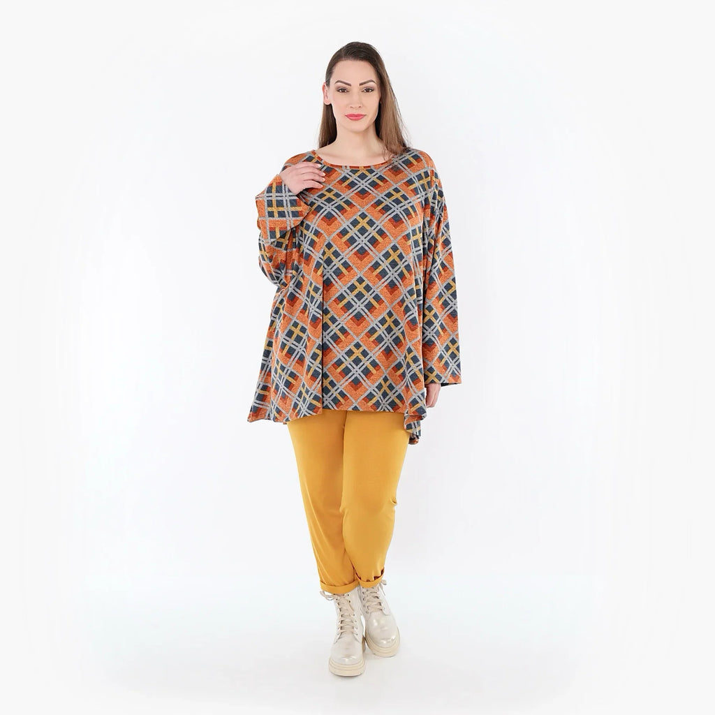 AKH Fashion 593 Grand T-shirt, Orange-Bleu-Gris