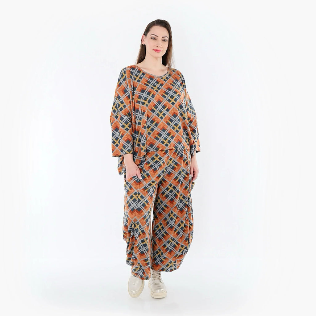 AKH Fashion 8069 Pantalon, Orange-Bleu-Gris