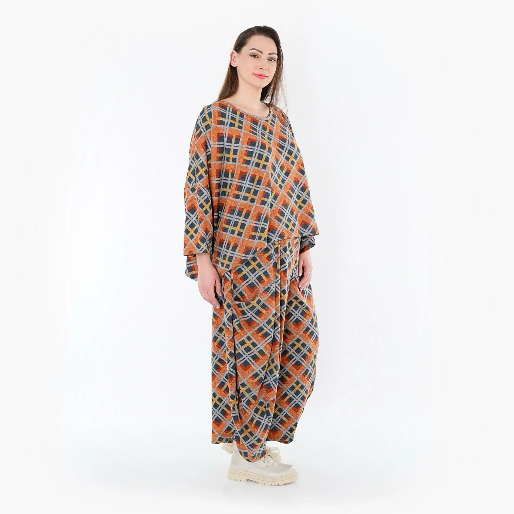 AKH Fashion 8069 Pantalon, Orange-Bleu-Gris