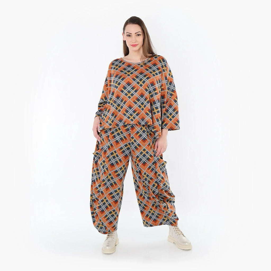 AKH Fashion 8069 Pantalon, Orange-Bleu-Gris