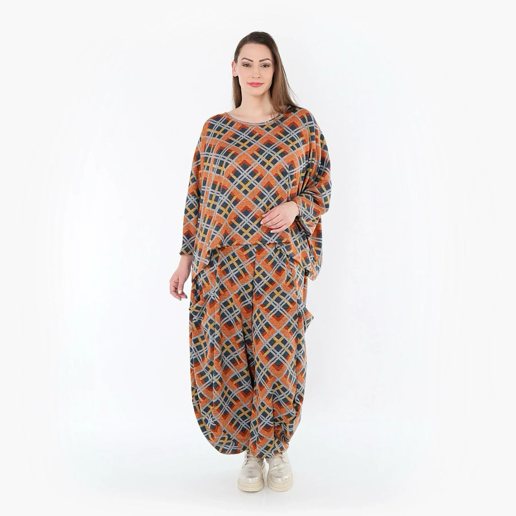 AKH Fashion 8069 Pantalon, Orange-Bleu-Gris