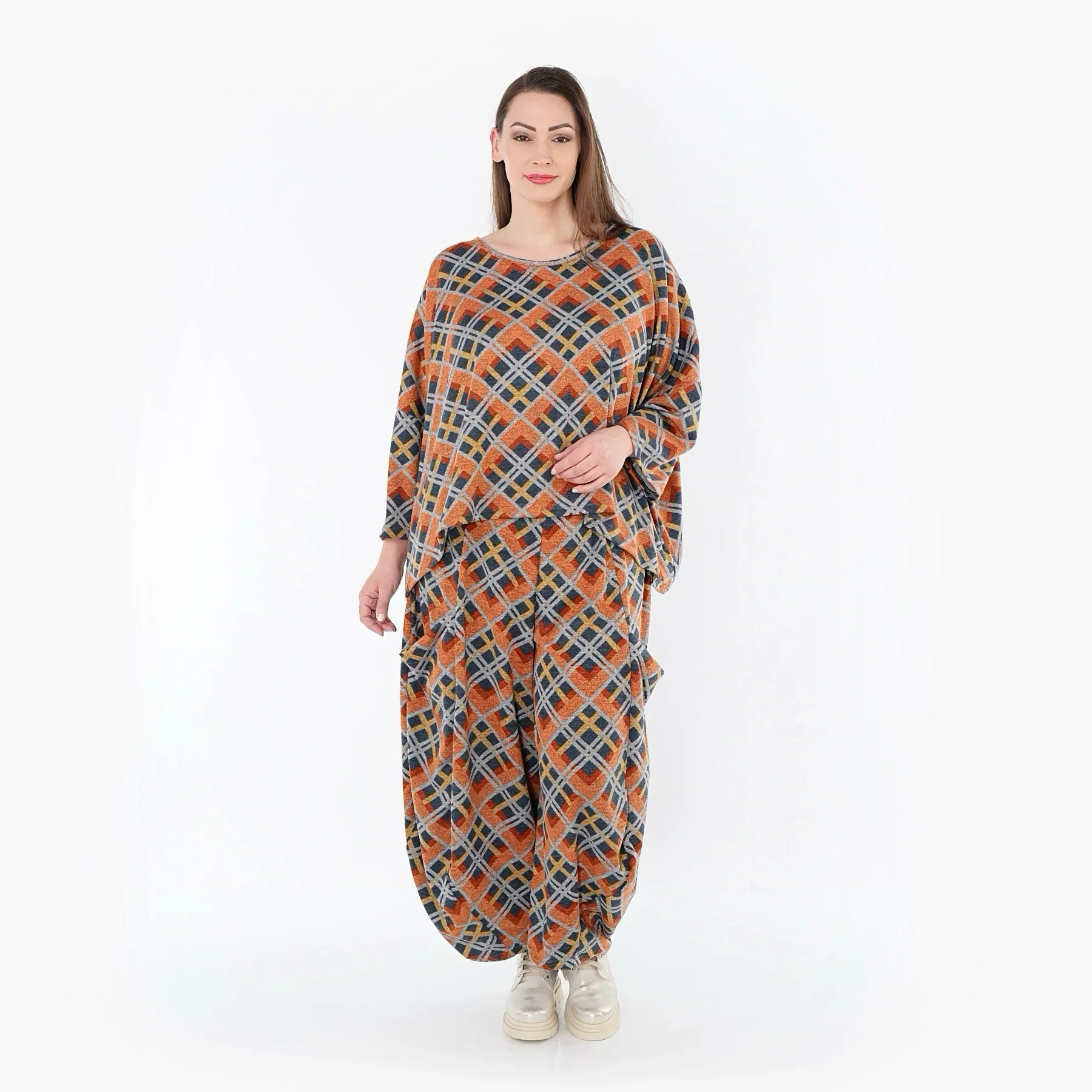 AKH Fashion 8069 Pantalon, Orange-Bleu-Gris