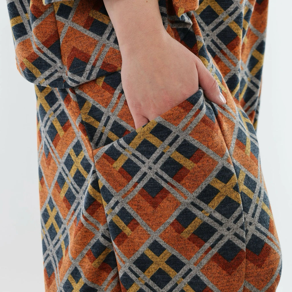 AKH Fashion 8069 Pantalon, Orange-Bleu-Gris