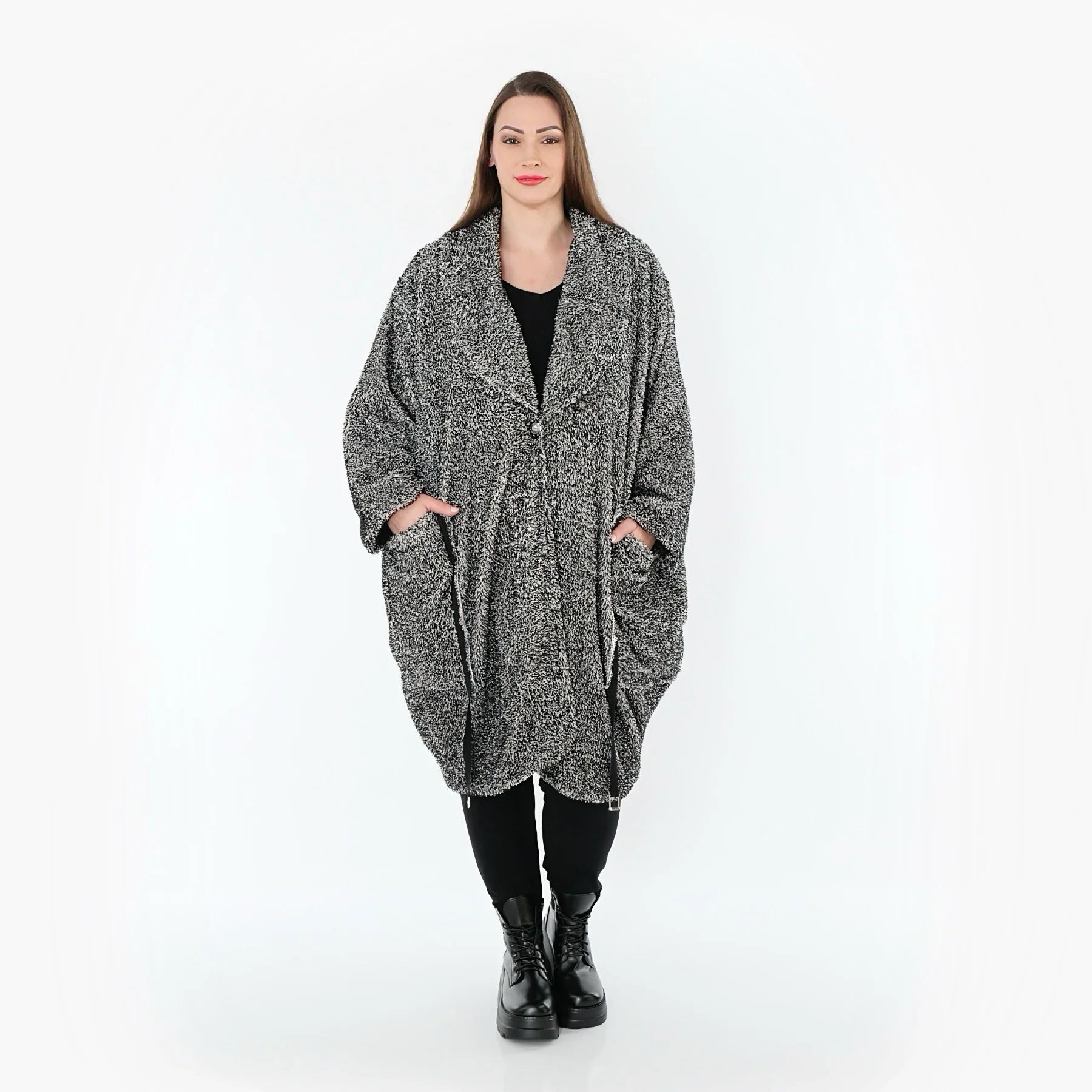 AKH Fashion 7164 Manteau, Noir et blanc