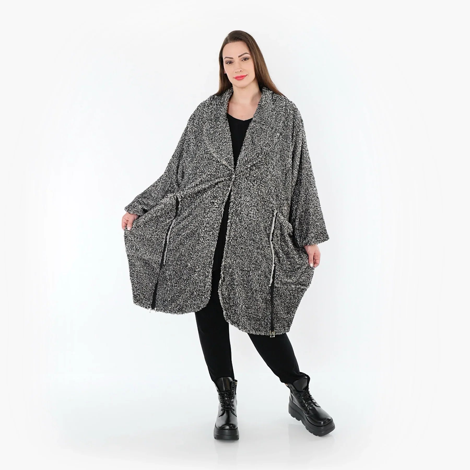 AKH Fashion 7164 Manteau, Noir et blanc