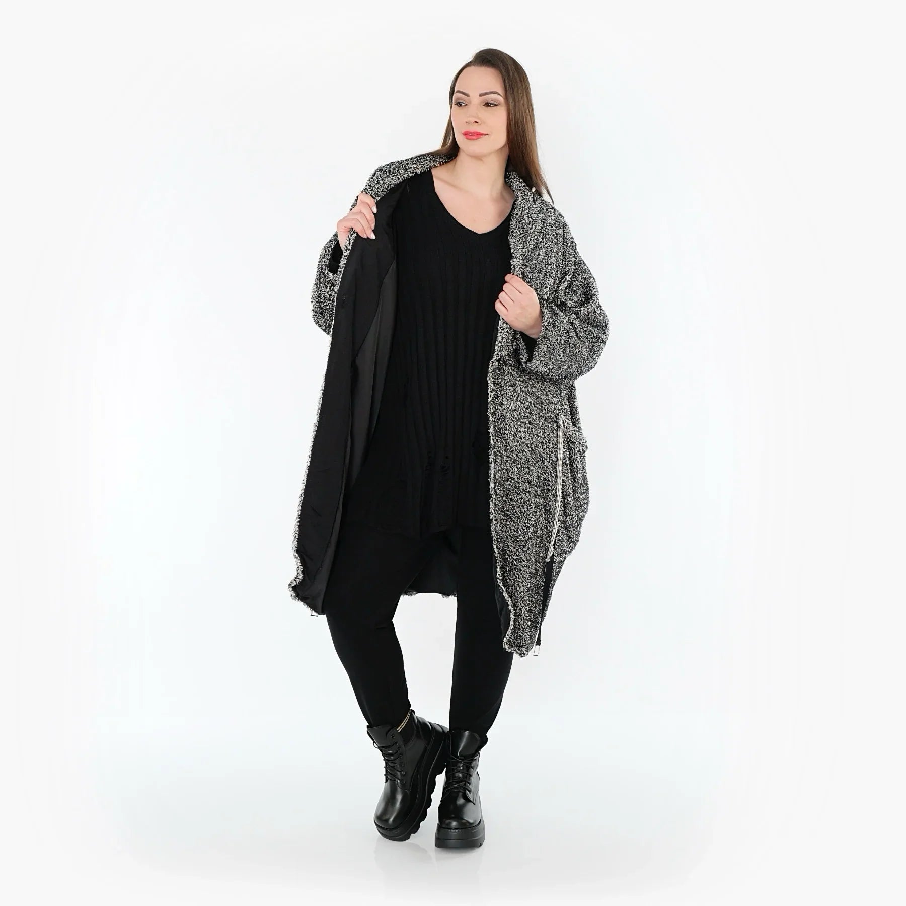 AKH Fashion 7164 Manteau, Noir et blanc