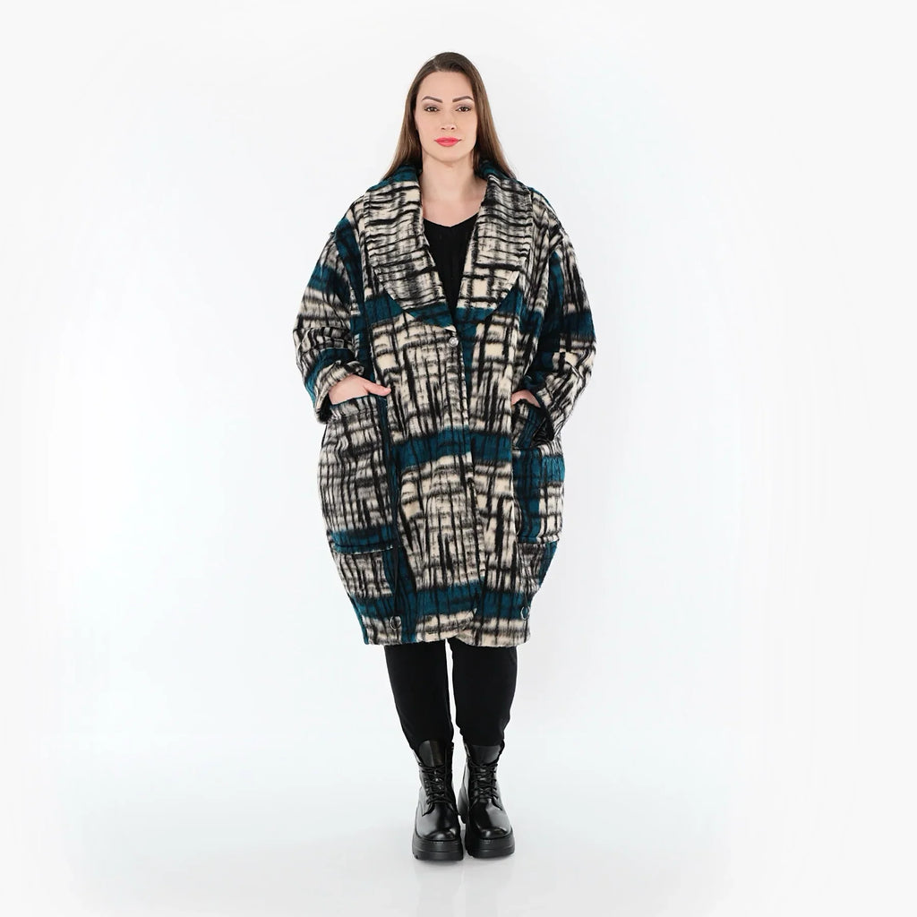 AKH Fashion 7164 Manteau, Noir-Écru-Pétrole