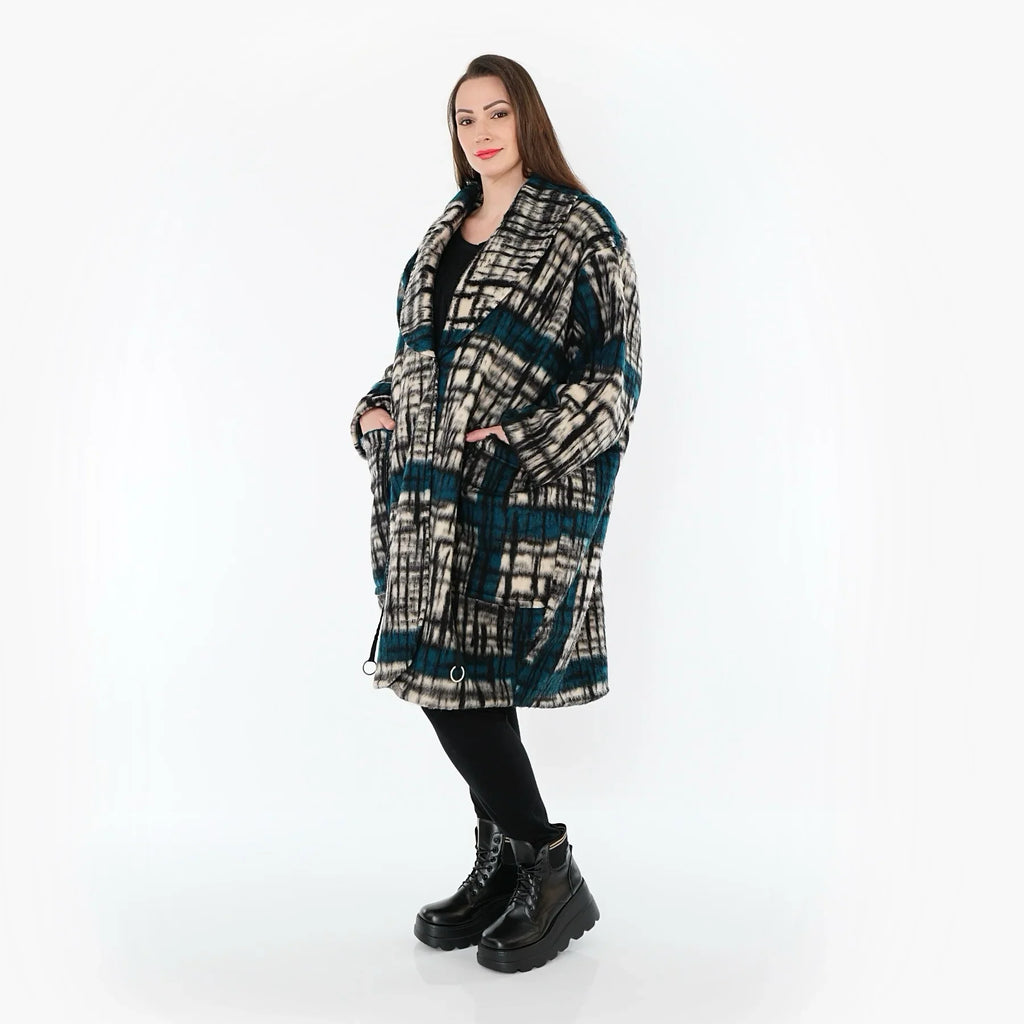 AKH Fashion 7164 Manteau, Noir-Écru-Pétrole