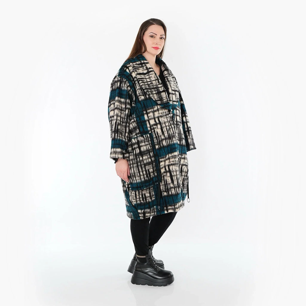 AKH Fashion 7164 Manteau, Noir-Écru-Pétrole