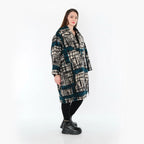 AKH Fashion 7164 Manteau, Noir-Écru-Pétrole