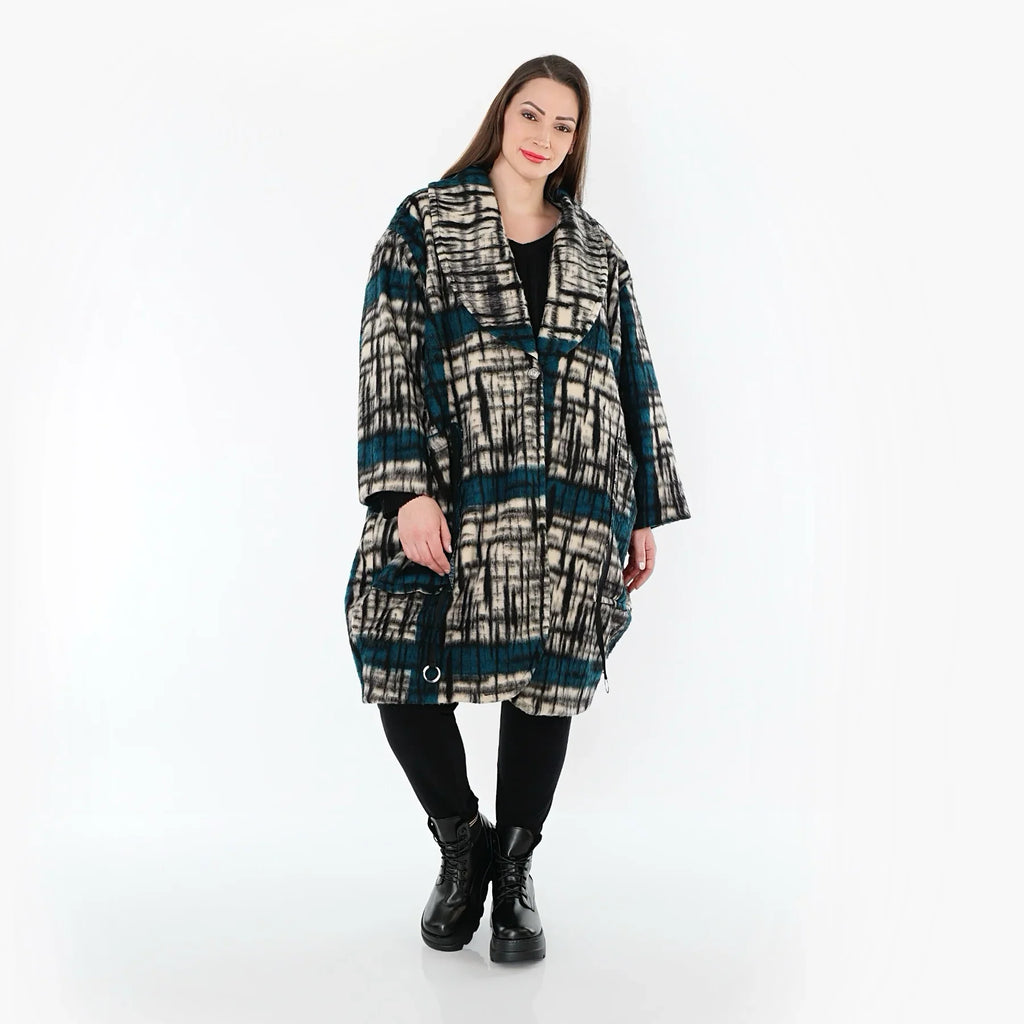 AKH Fashion 7164 Manteau, Noir-Écru-Pétrole