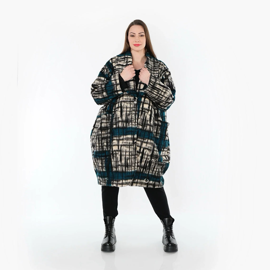 AKH Fashion 7164 Manteau, Noir-Écru-Pétrole