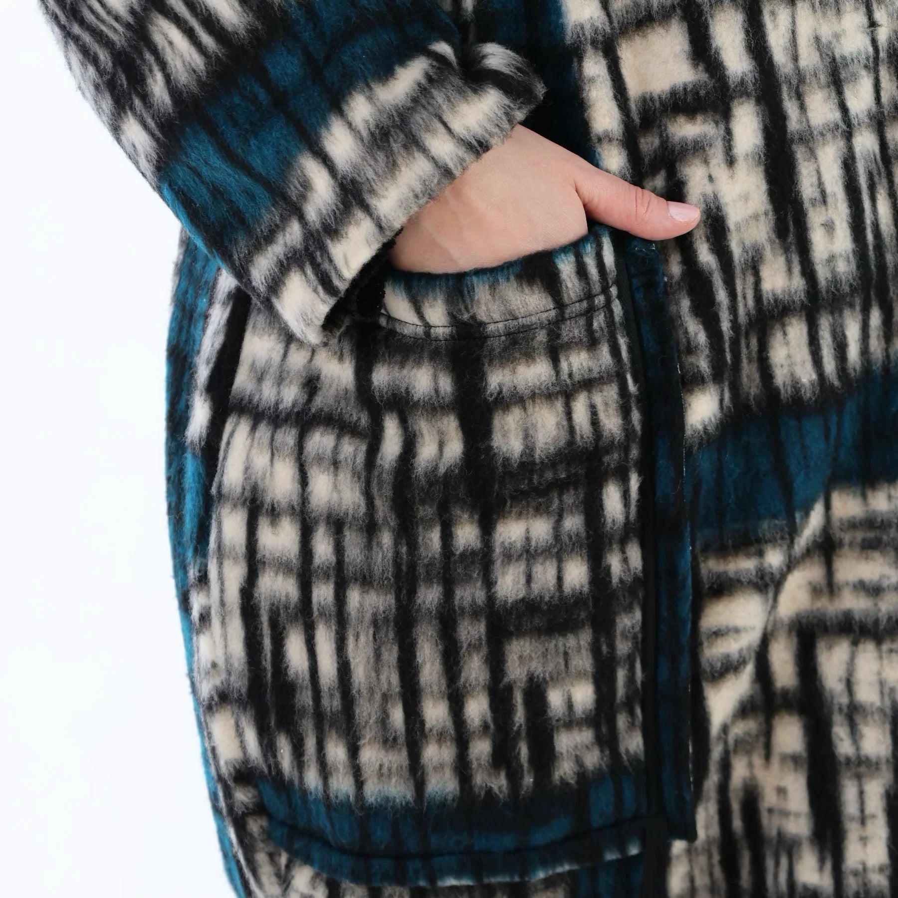 AKH Fashion 7164 Manteau, Noir-Écru-Pétrole
