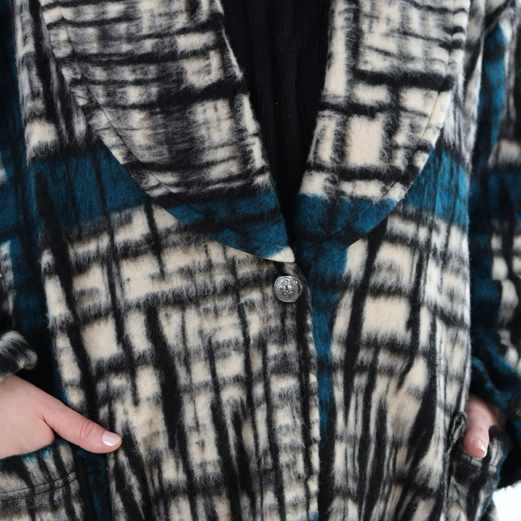 AKH Fashion 7164 Manteau, Noir-Écru-Pétrole