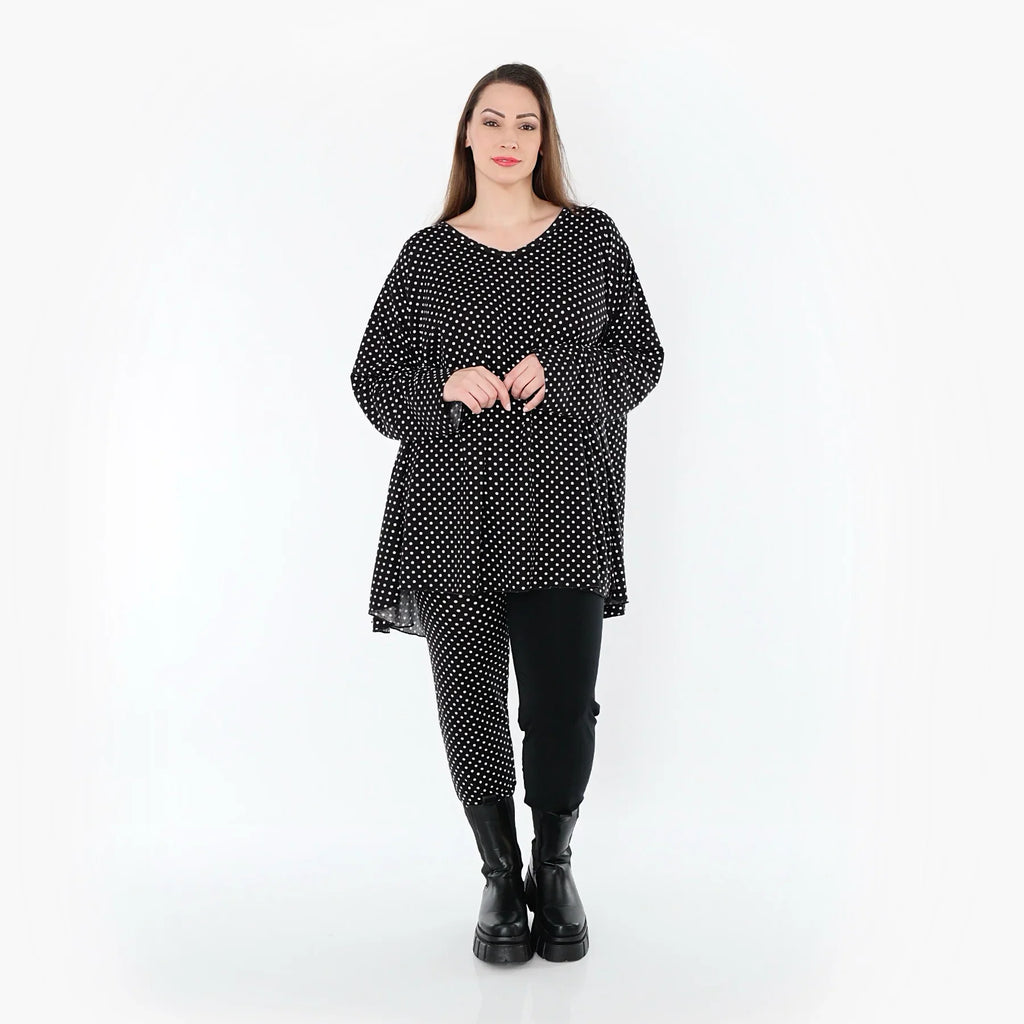 Chemise grande taille AKH Fashion 593, noire et blanche