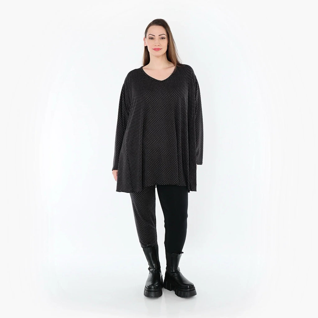 Chemise grande taille AKH Fashion 593, noire et blanche