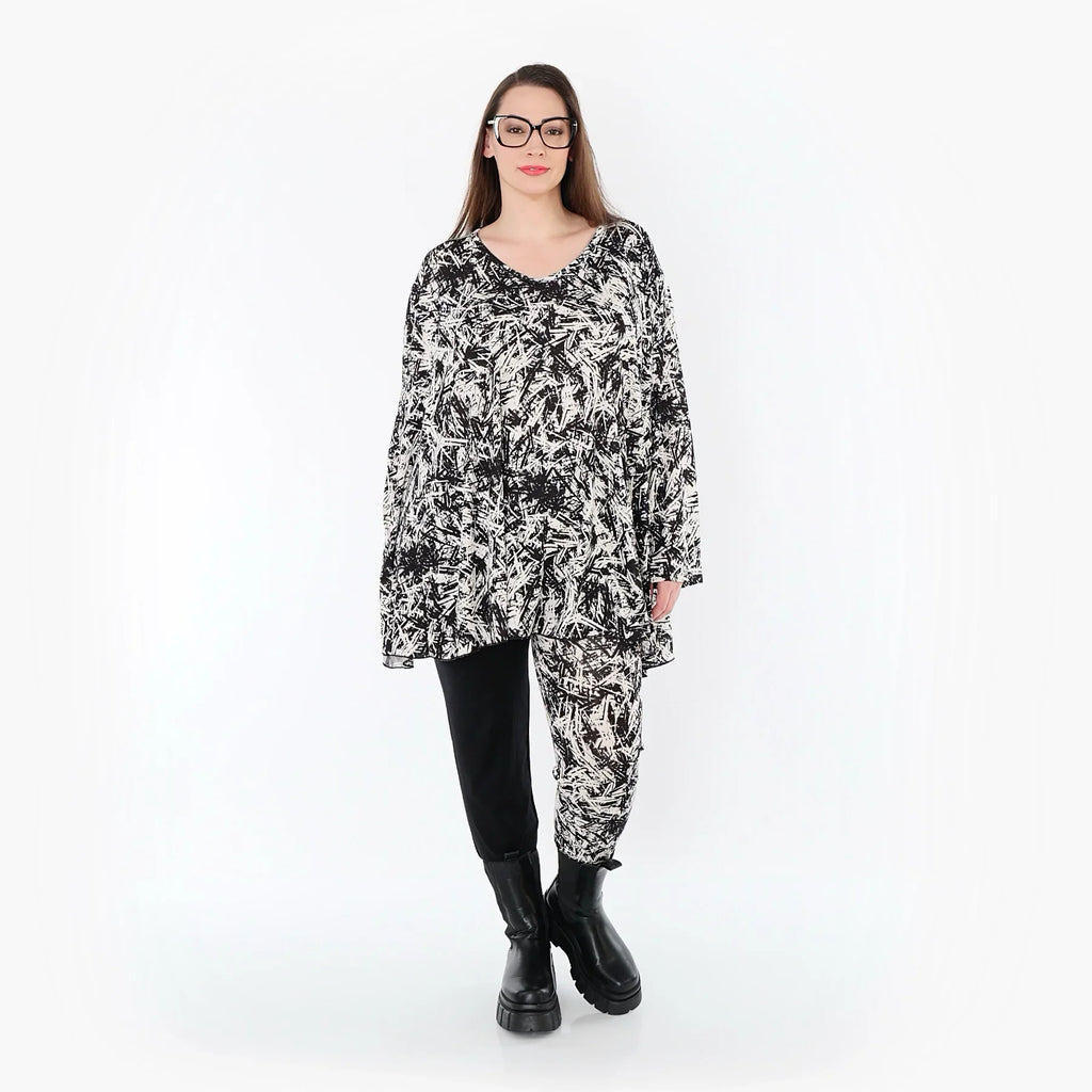 Chemise grande taille AKH Fashion 593, noire et blanche