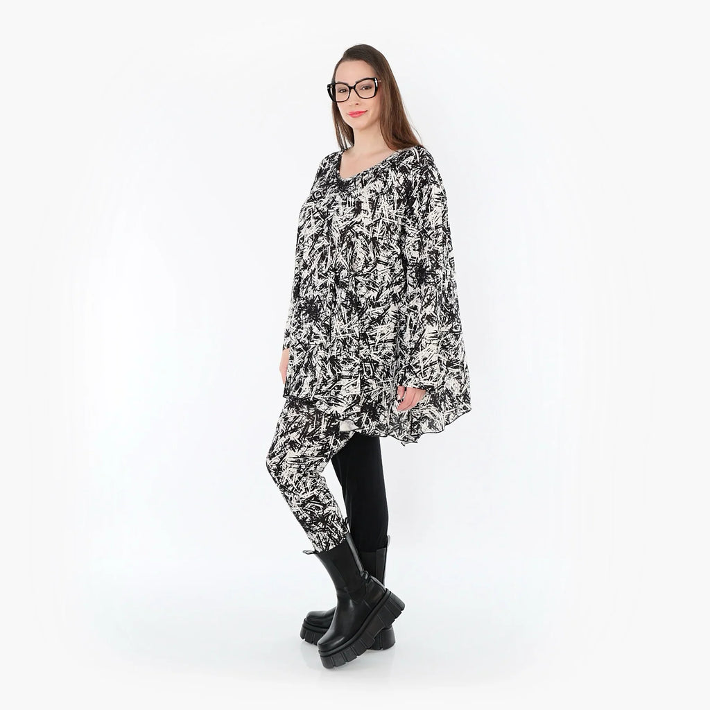 Chemise grande taille AKH Fashion 593, noire et blanche