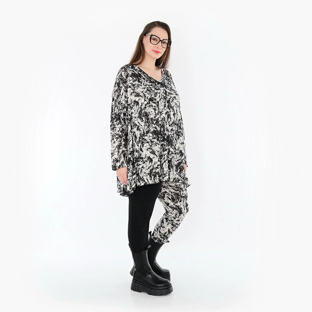 Chemise grande taille AKH Fashion 593, noire et blanche